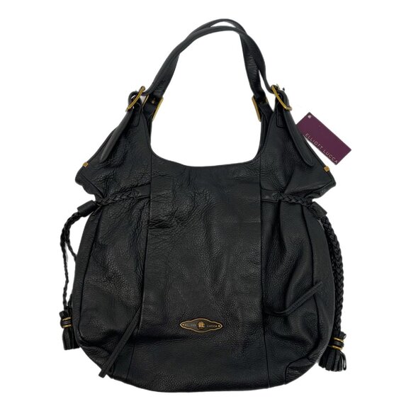 Elliott Lucca Black Leather Tassel Accent ToteNew With Tags